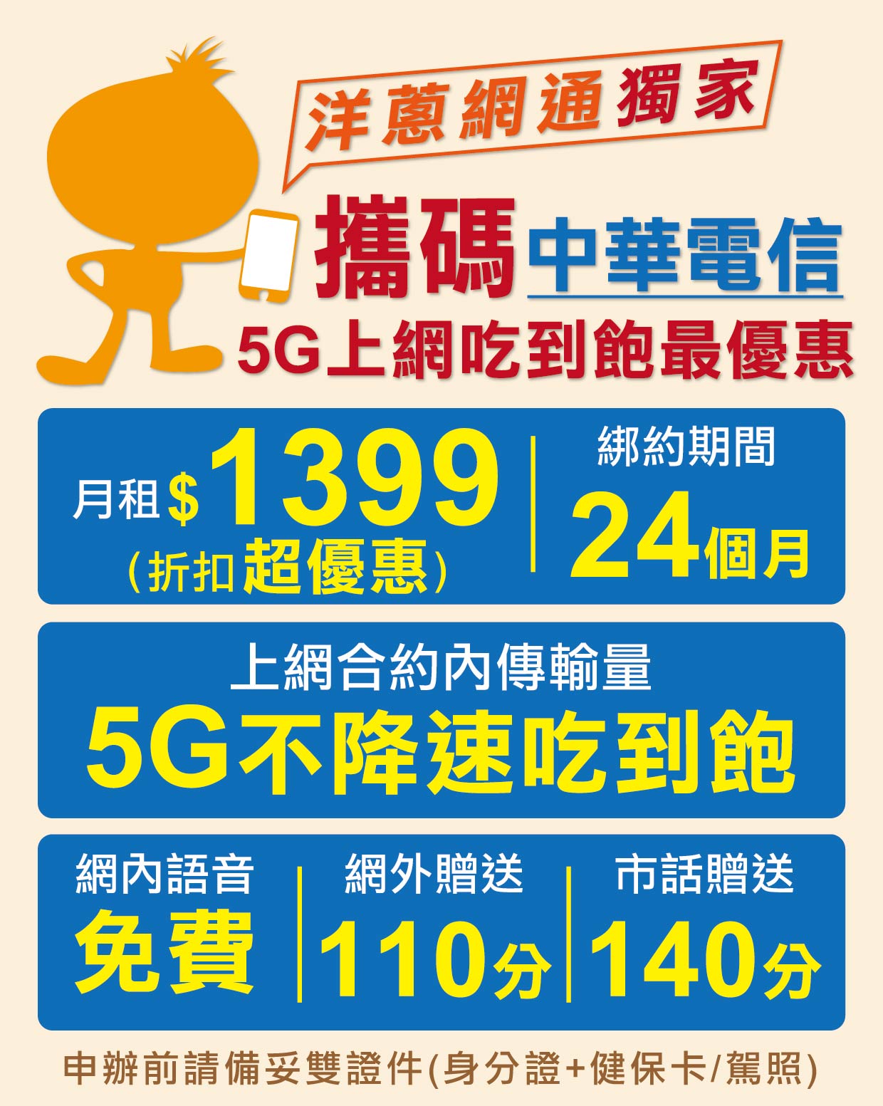 中華電信5G吃到飽方案